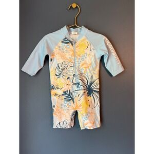 RuggedButts Boys‎ Tropical Flamingo One Piece Rash Guard Swimsuit Blue 6-12M